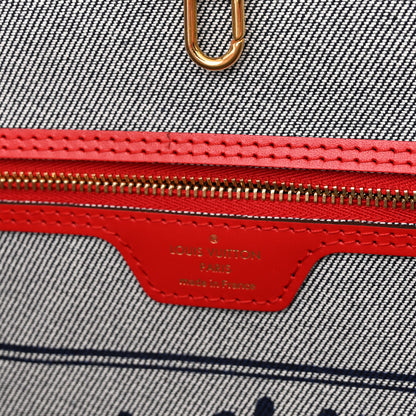 Louis Vuitton Denim Damier Monogram Patchwork Neverfull Blue Rouge 7 of 13