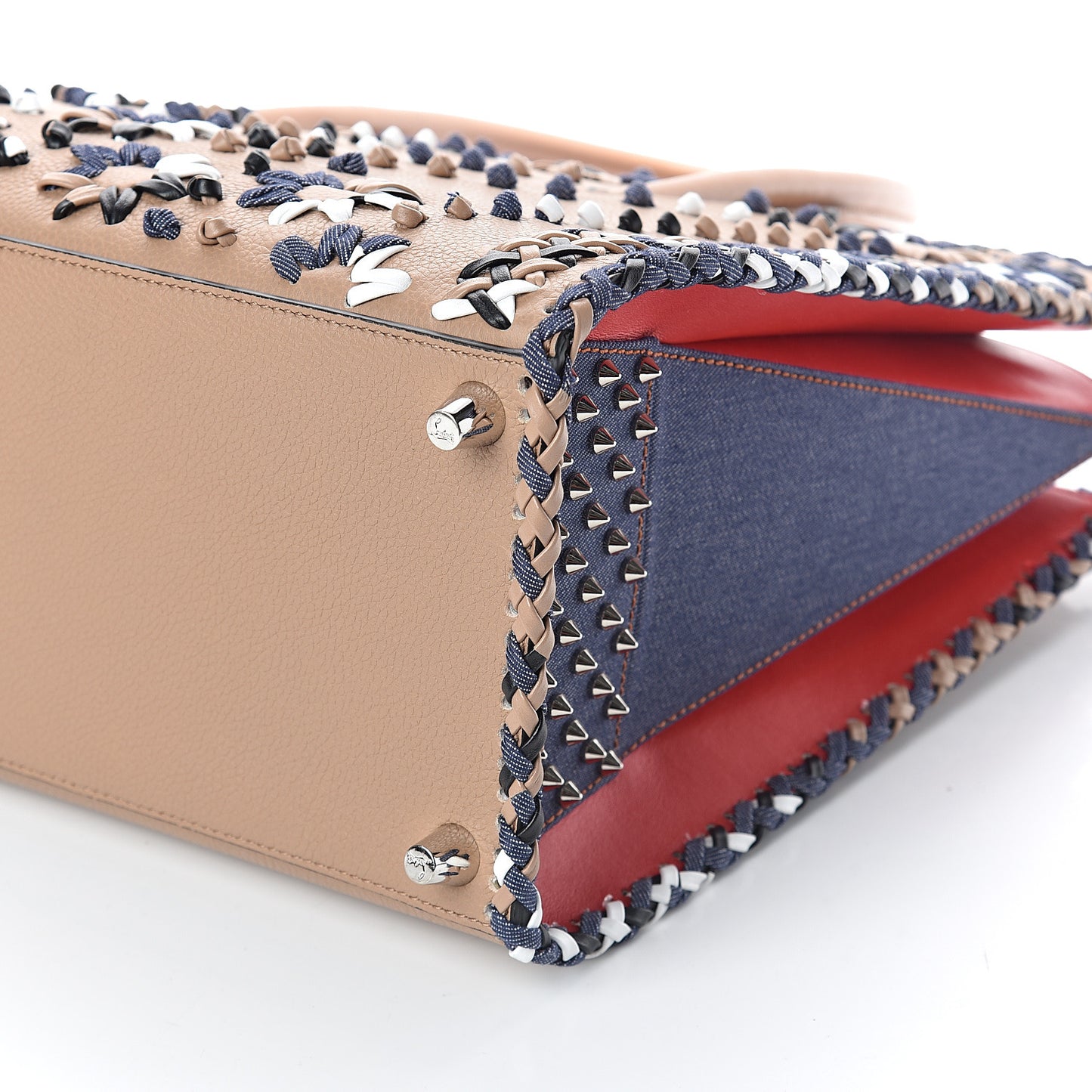 Calfskin Mexinodo Beaded Studded Triple Gusset Large Paloma Beige Blue