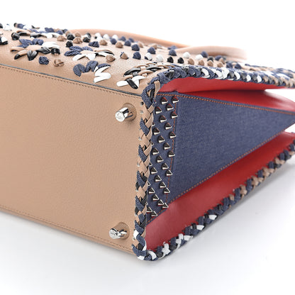 Christian Louboutin Calfskin Mexinodo Beaded Studded Triple Gusset Large Paloma Beige Blue 8 of 8