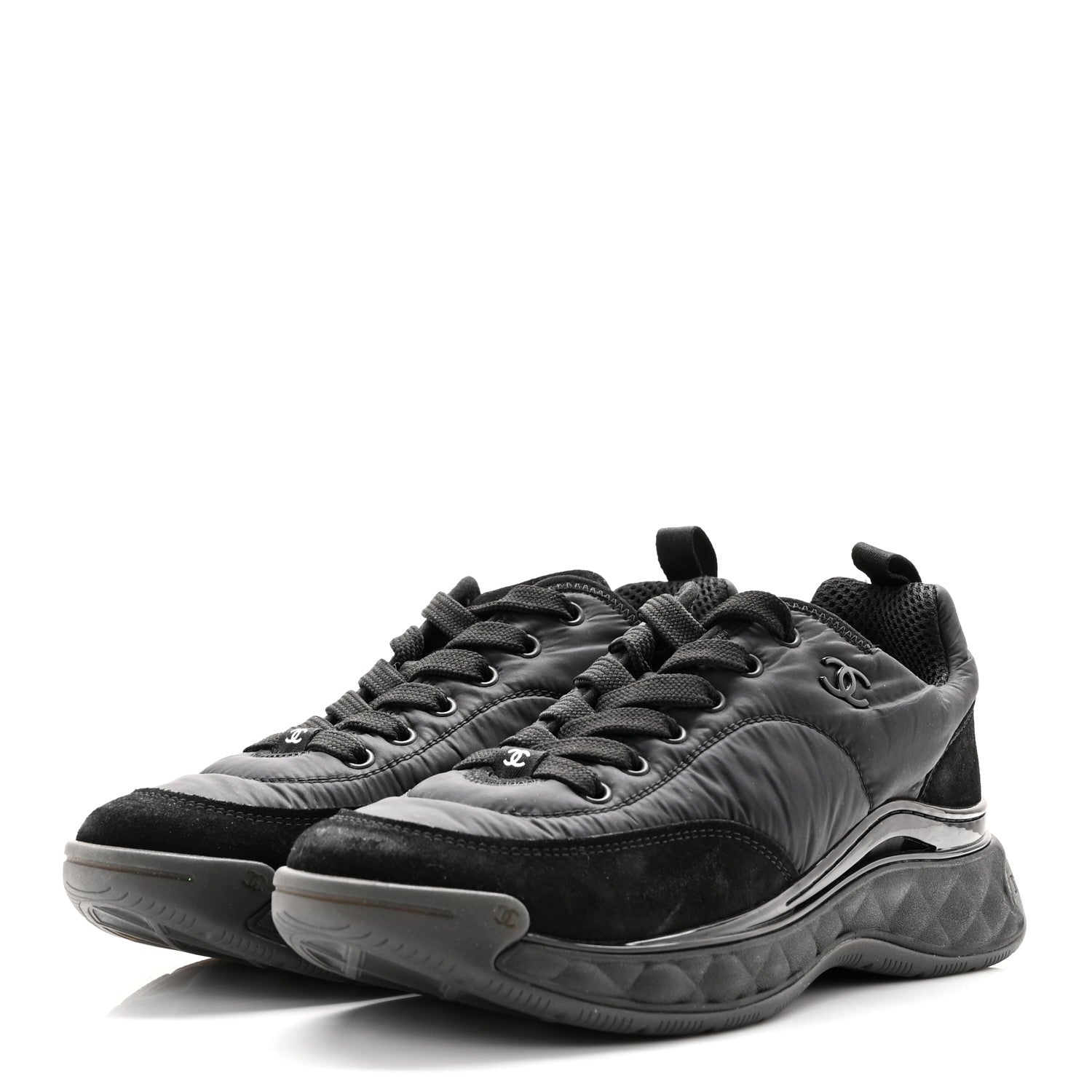 Chanel Nylon Suede Calfskin CC Sneakers 40 Black 3 of 11