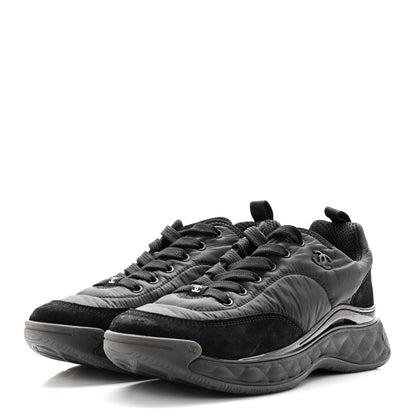 Chanel Nylon Suede Calfskin CC Sneakers 40 Black 3 of 11