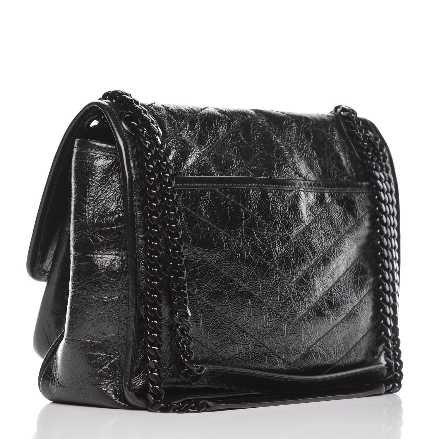 Saint Laurent Crinkled Calfskin Matelasse Monogram Medium Niki Chain Satchel Black 2 of 9