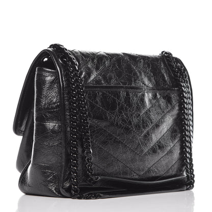 Saint Laurent Crinkled Calfskin Matelasse Monogram Medium Niki Chain Satchel Black 2 of 9