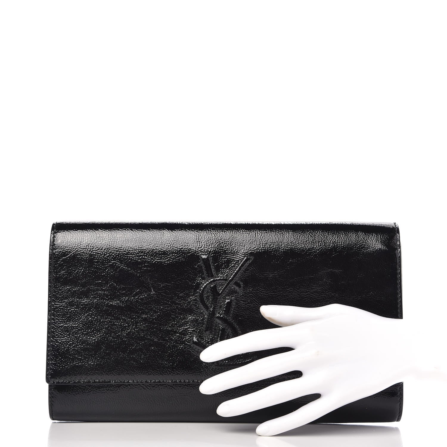 Saint Laurent Textured Patent Monogram Large Belle De Jour Clutch Black 2 of 10