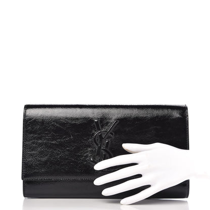 Saint Laurent Textured Patent Monogram Large Belle De Jour Clutch Black 2 of 10