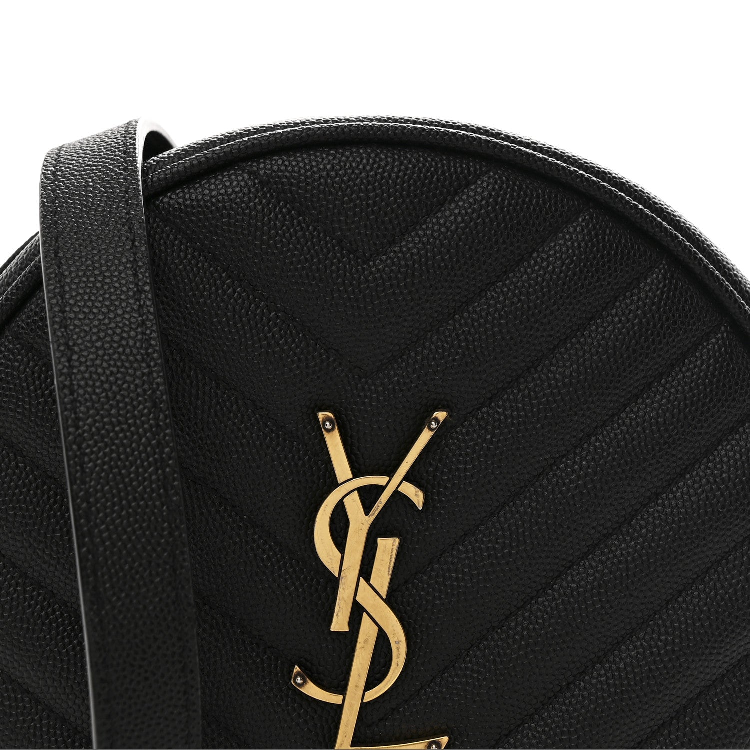 Saint Laurent Grain De Poudre Matelasse Chevron Quilted Round Vinyle Camera Bag Black 8 of 10