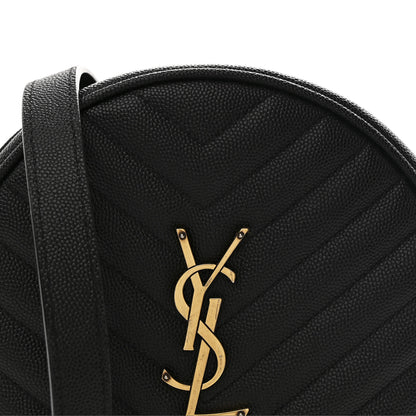 Saint Laurent Grain De Poudre Matelasse Chevron Quilted Round Vinyle Camera Bag Black 8 of 10