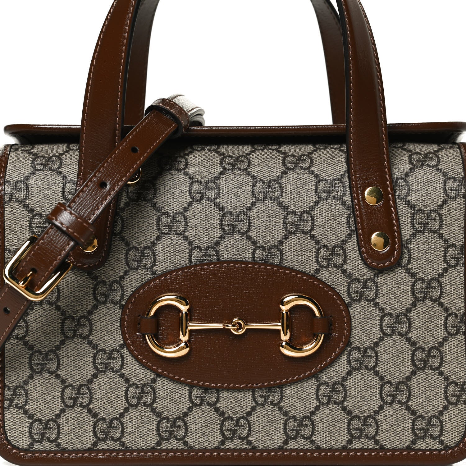 Gucci GG Supreme Monogram Azalea Calfskin Mini Horsebit 1955 Foldover Top Handle Bag Beige Ebony Brown Sugar 3 of 13