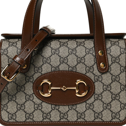 Gucci GG Supreme Monogram Azalea Calfskin Mini Horsebit 1955 Foldover Top Handle Bag Beige Ebony Brown Sugar 3 of 13