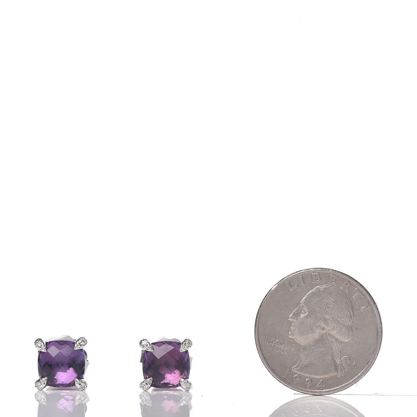 Sterling Silver Diamond Amethyst 9mm Chatelaine Earrings