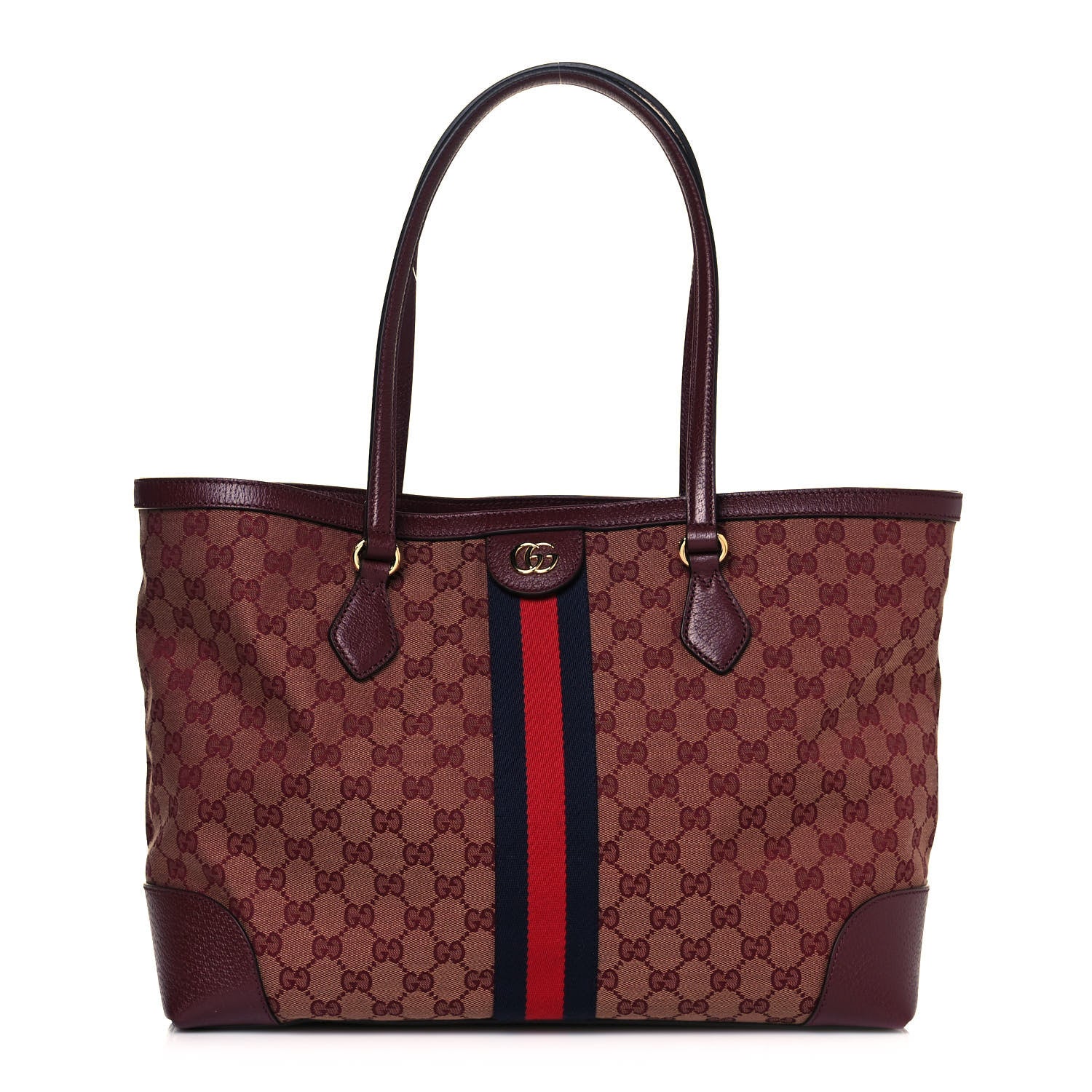 Gucci Monogram Textured Dollar Calfskin Web Medium Ophidia Shopping Tote Sahara Rubino Chardonnay 1 of 12