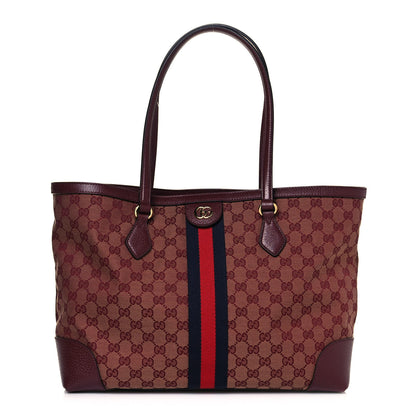 Gucci Monogram Textured Dollar Calfskin Web Medium Ophidia Shopping Tote Sahara Rubino Chardonnay 1 of 12