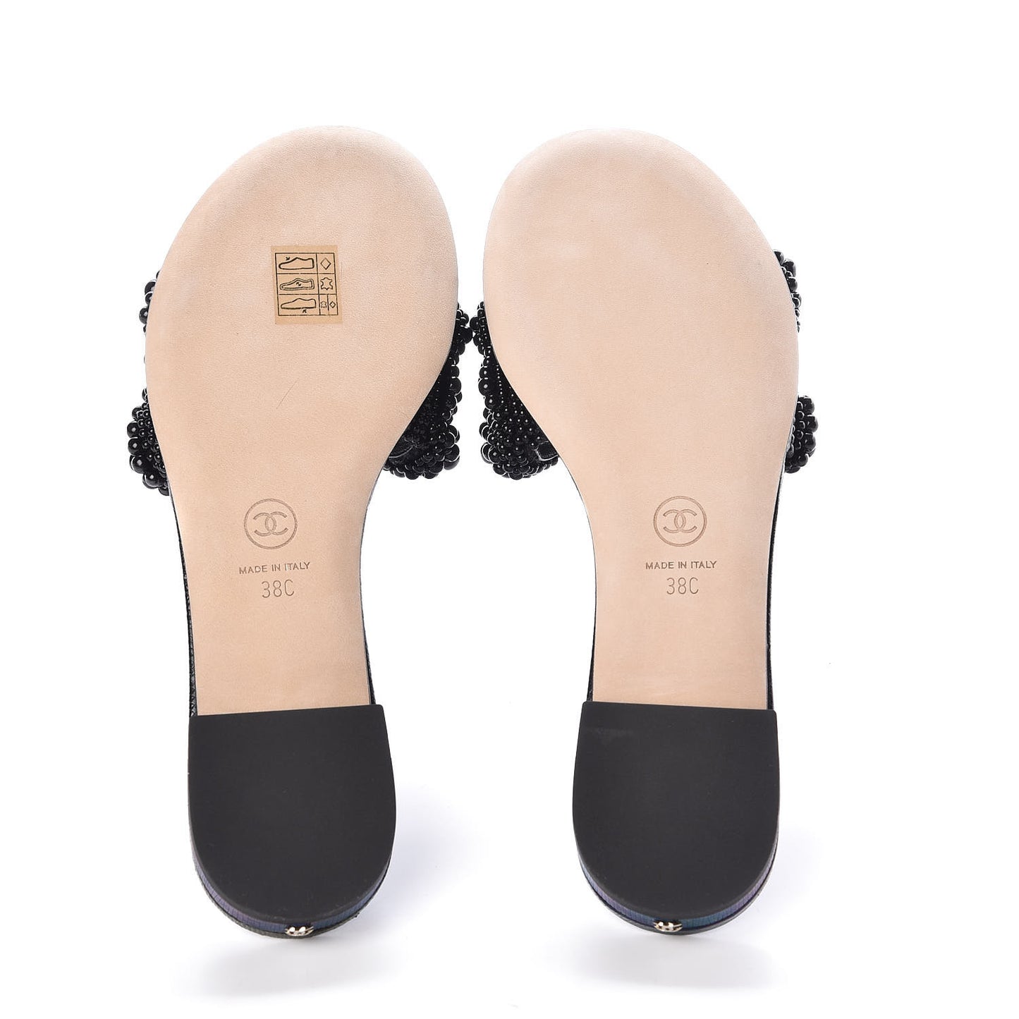 Fantasy Calfskin Pearl Cord CC Mules 38 Black