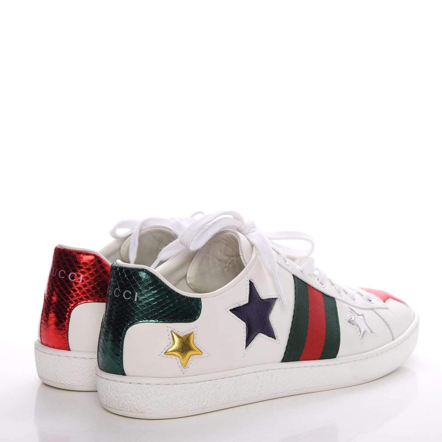 Calfskin Ayers Web Star Embroidered Mens Ace Sneakers 37.5 White Multi