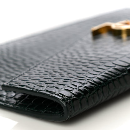 Saint Laurent Calfskin Crocodile Embossed Uptown Monogram Clutch Dark Green 7 of 12