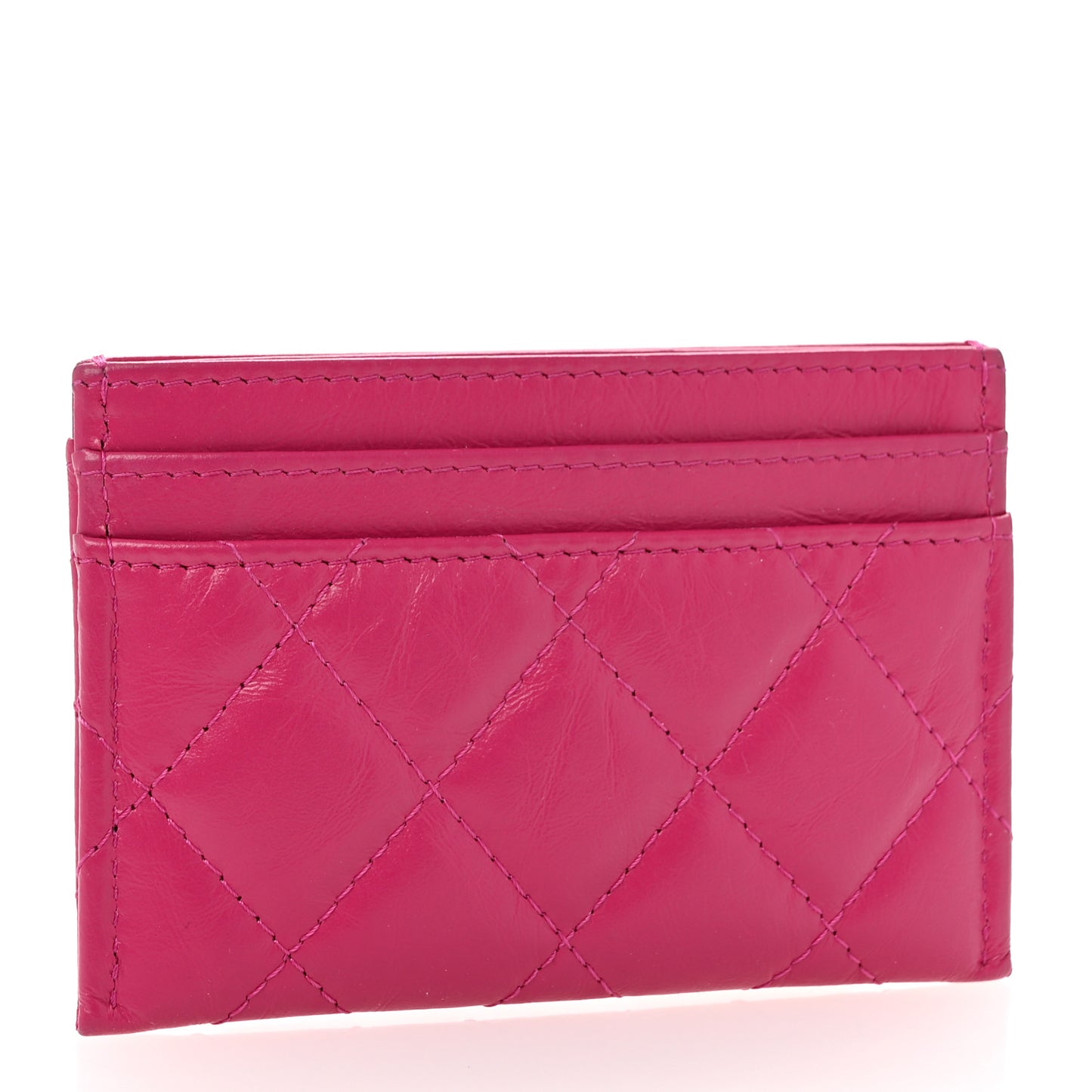 Aged Calfskin Quilted Reissue Card Holder Fuchsia