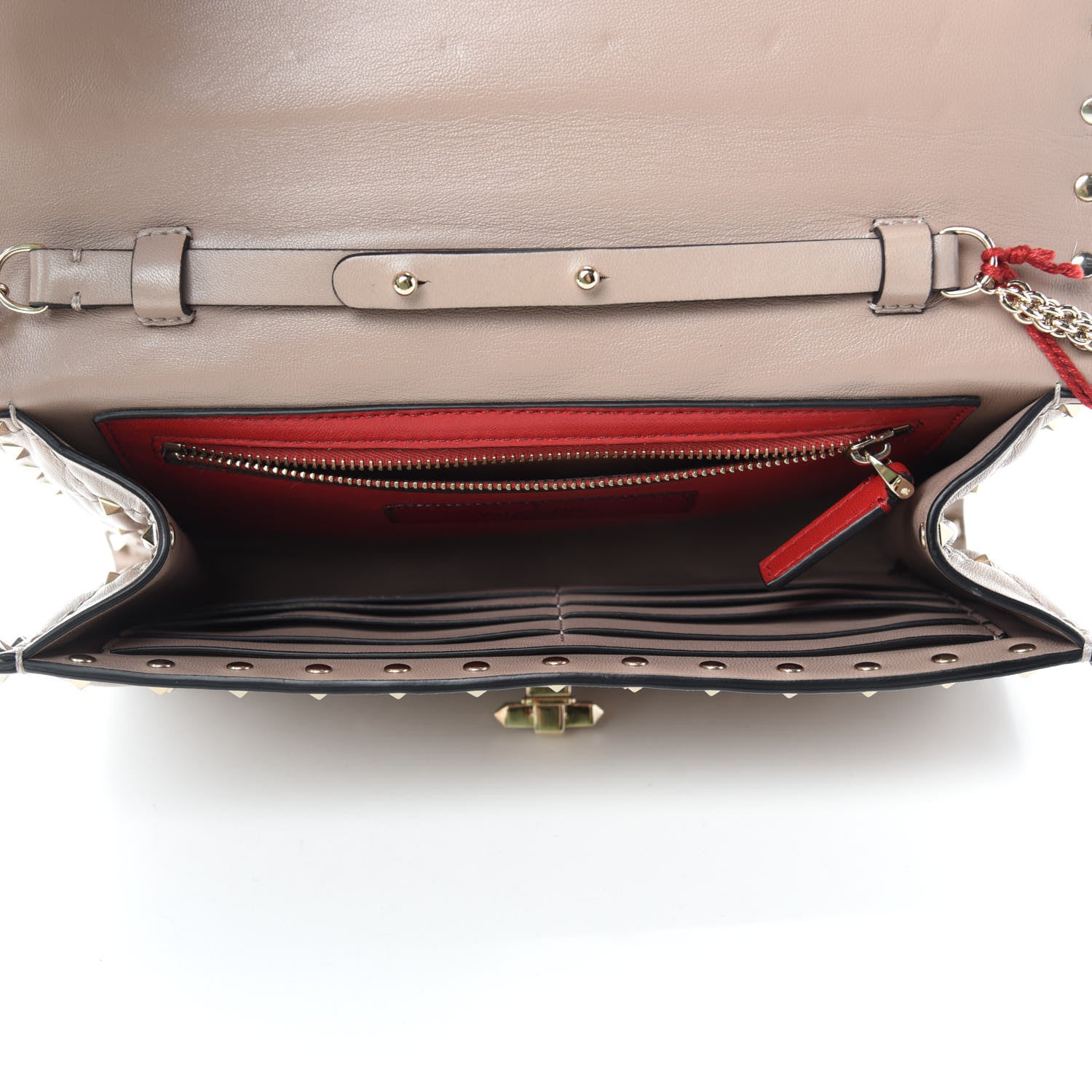 Valentino Garavani Lambskin Rockstud Spike Wallet on Chain Poudre 5 of 10