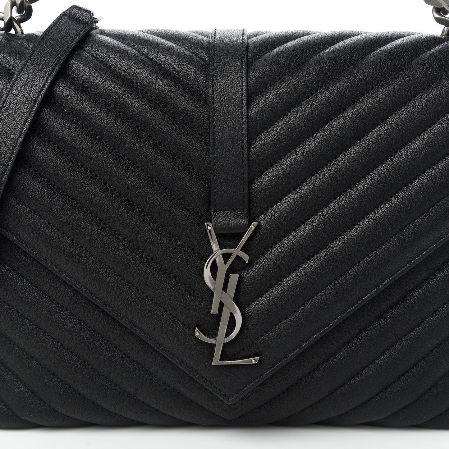 Sheepskin Matelasse Chevron Monogram Large College Satchel Black