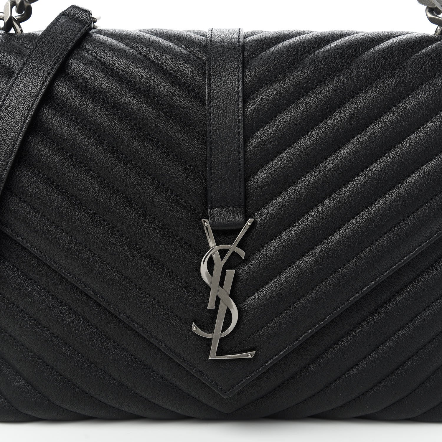 Saint Laurent Sheepskin Matelasse Chevron Monogram Large College Satchel Black 10 of 10