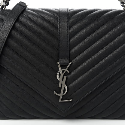 Saint Laurent Sheepskin Matelasse Chevron Monogram Large College Satchel Black 10 of 10