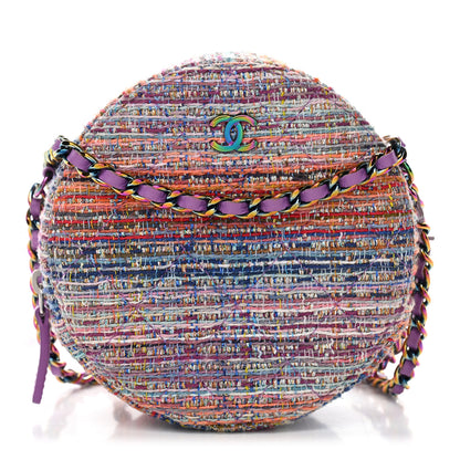Chanel Tweed Quilted Round Clutch With Chain Blue Pink Orange 1 of 10