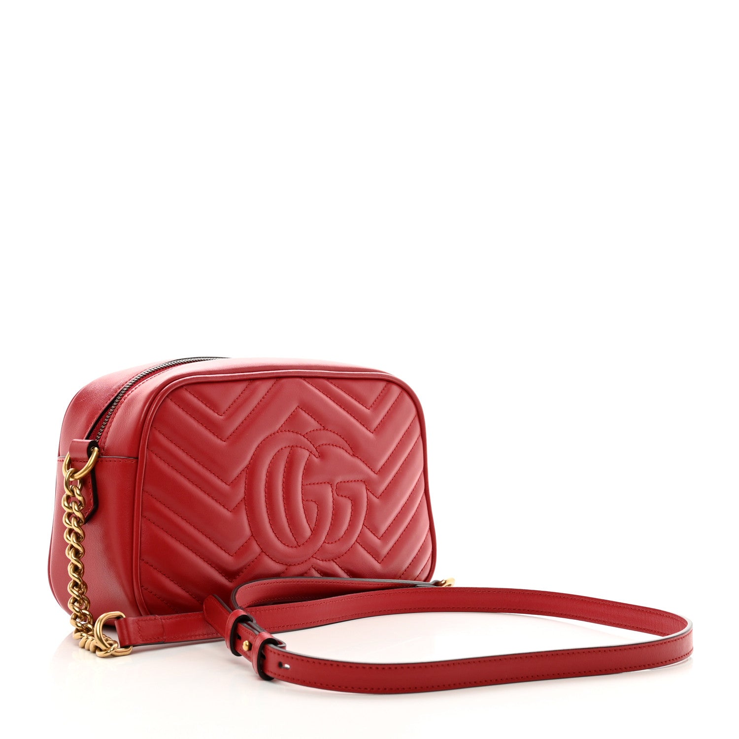 Gucci Calfskin Matelasse Small GG Marmont Chain Shoulder Bag Hibiscus Red 3 of 10