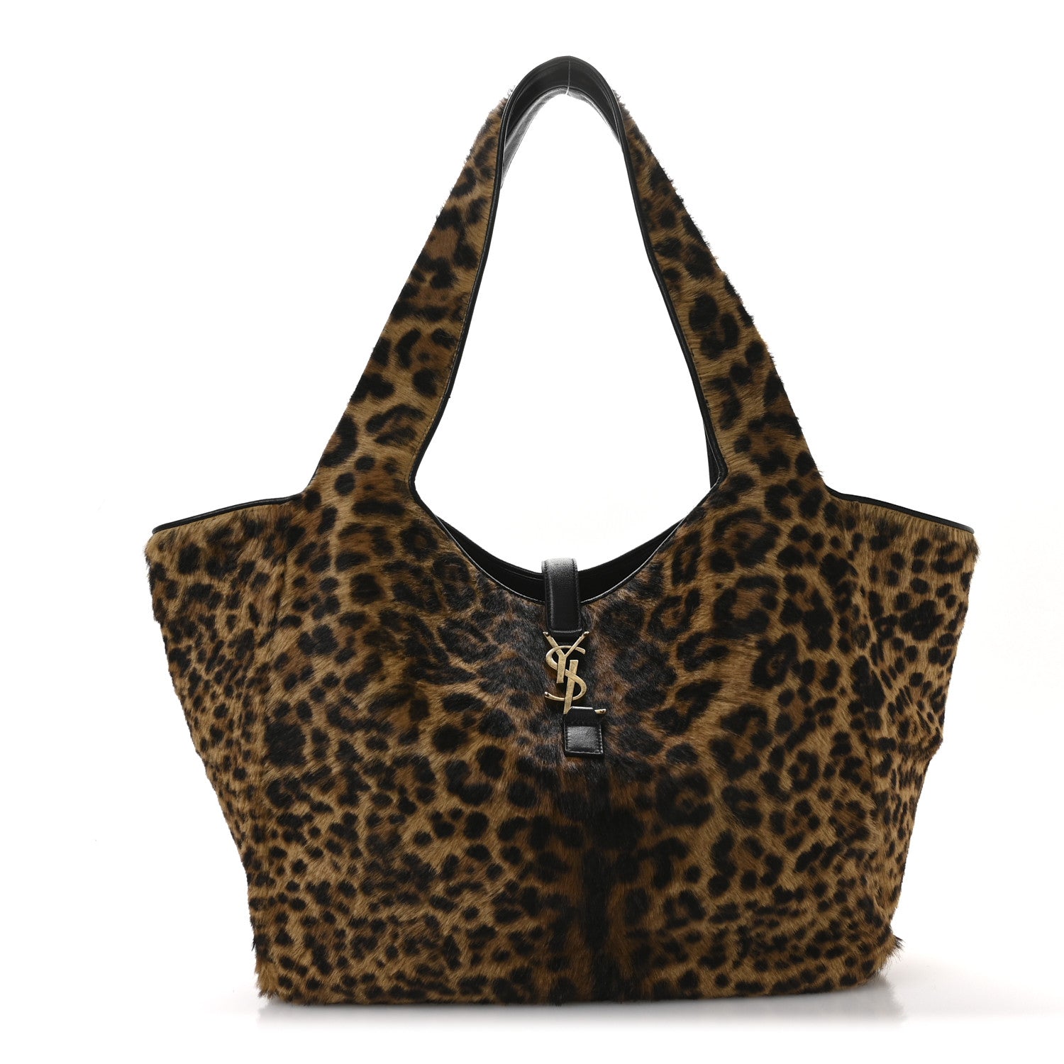 Saint Laurent Pony Hair Nappa Leopard Print Le 5 A 7 Bea Tote Earth Black 1 of 11