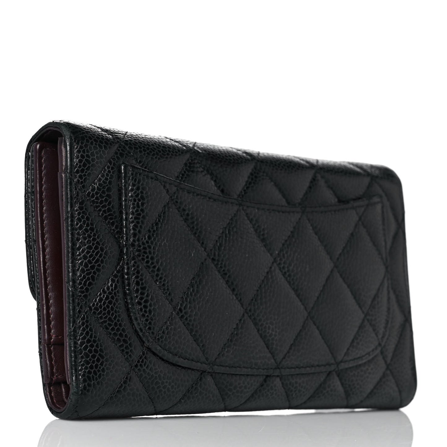 Caviar Quilted Long Flap Wallet Black