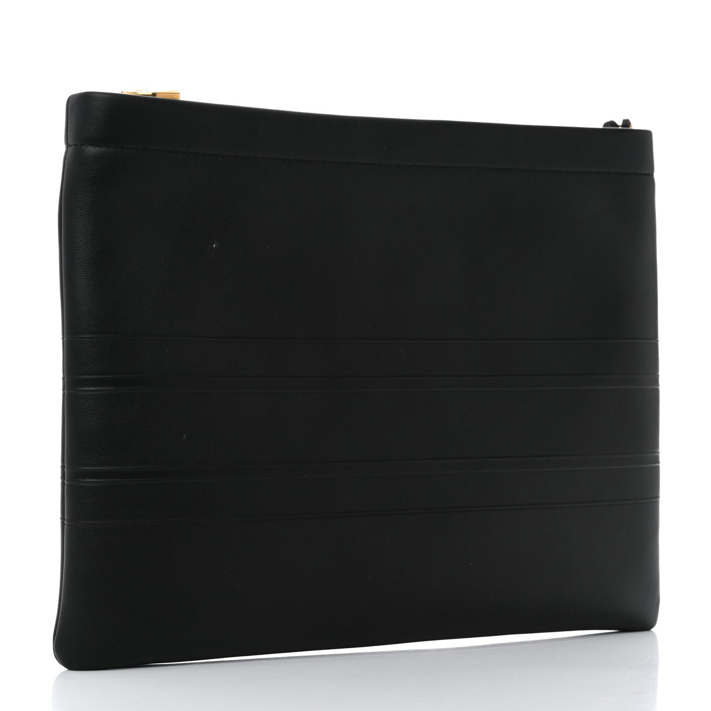 Calfskin Medium Diordouble Zip Pouch Black