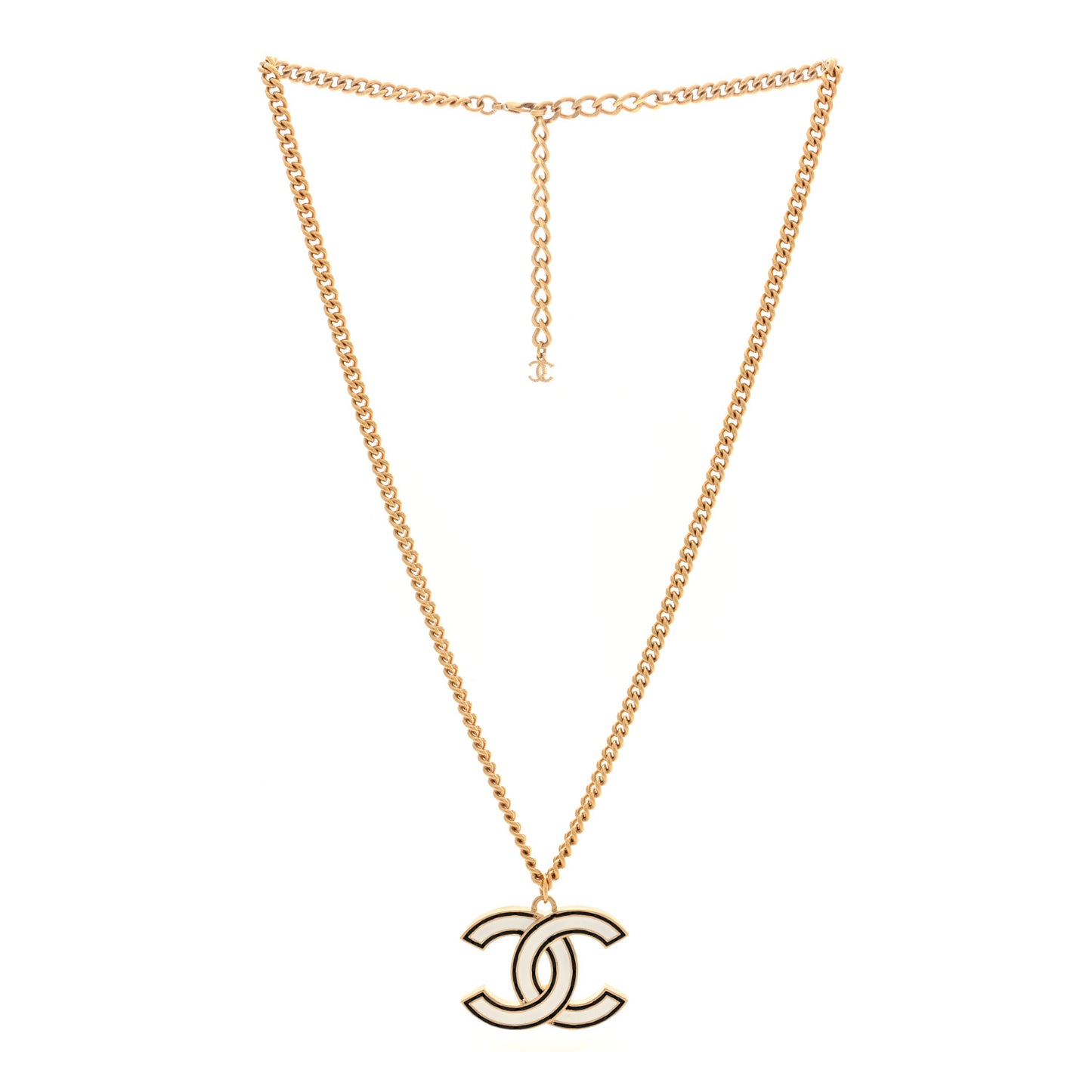 Enamel CC Necklace Gold White