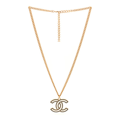 Chanel Enamel CC Necklace Gold White 3 of 5