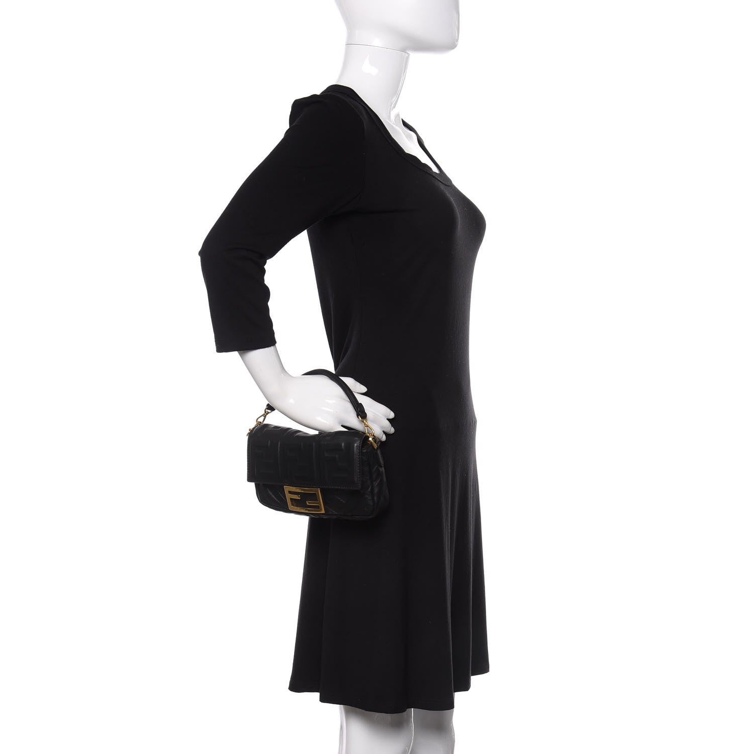 Fendi Nappa FF 1974 Embossed Mini Baguette Black 3 of 11