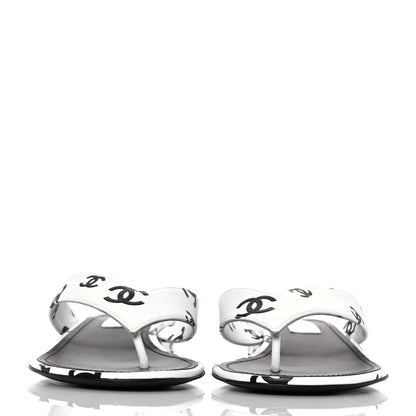Chanel Lambskin Printed CC Thong Sandals 38 White Black 2 of 9