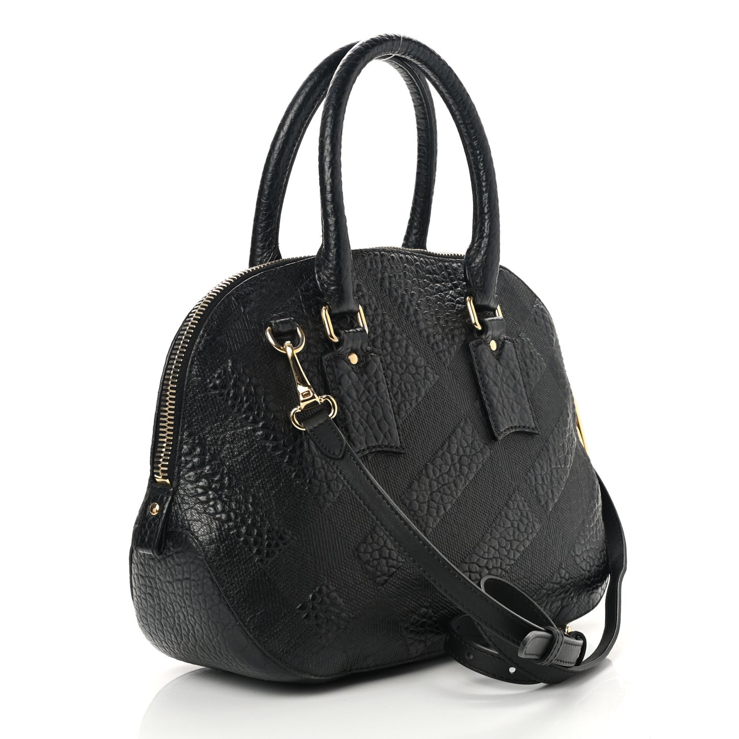 Heritage Grain Check Embossed Small Orchard Bowling Bag Black