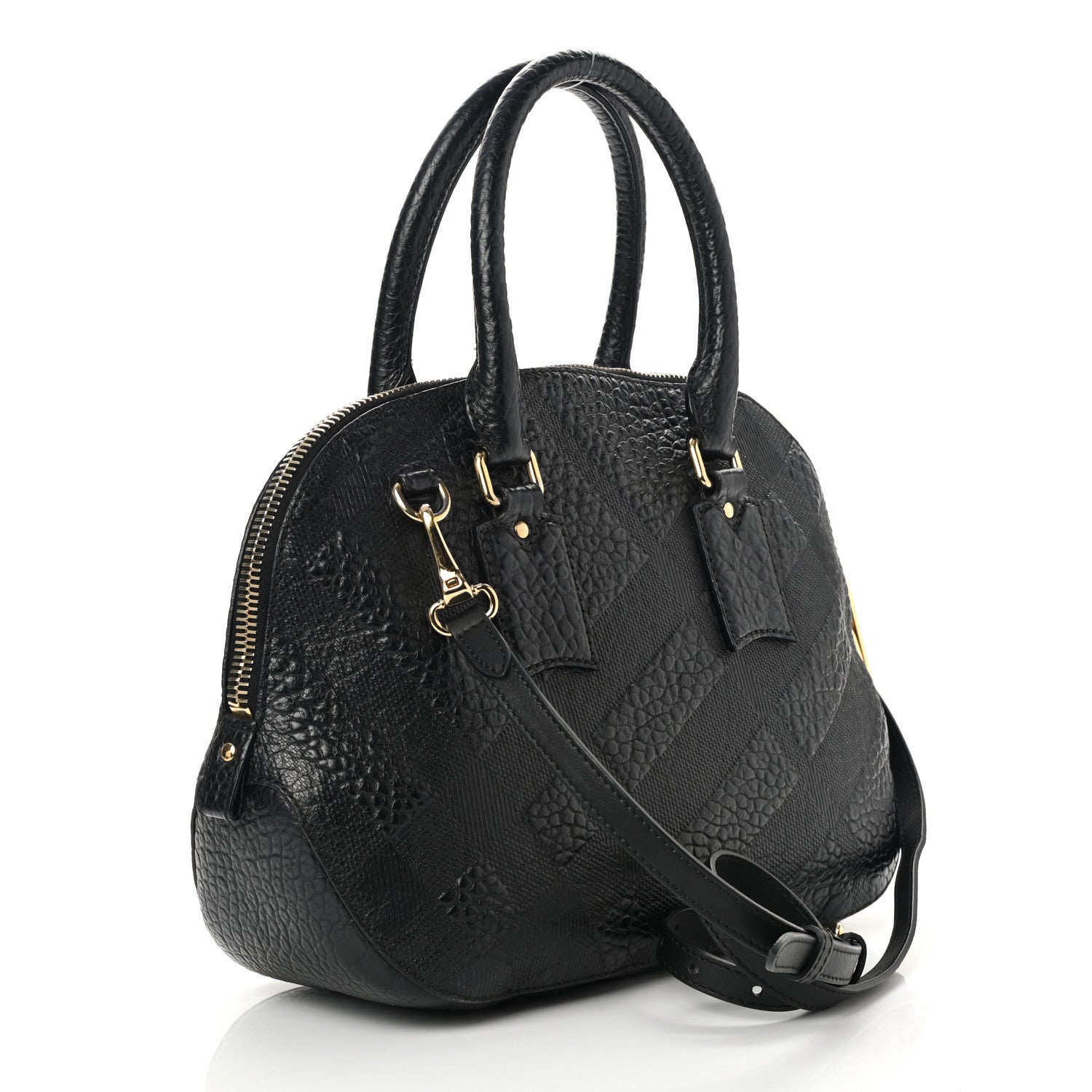 Burberry Heritage Grain Check Embossed Small Orchard Bowling Bag Black 2 of 14