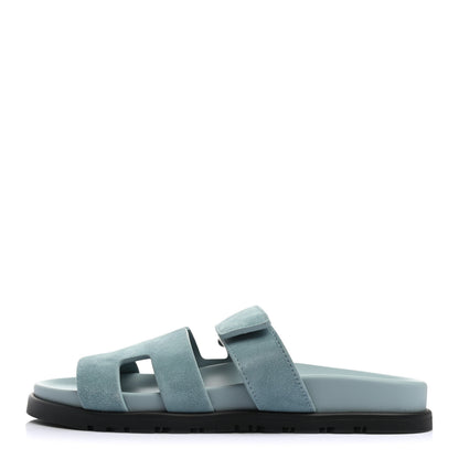 Hermes Suede Goatskin Womens Chypre Sandals 38 Vert d'eau 1 of 8