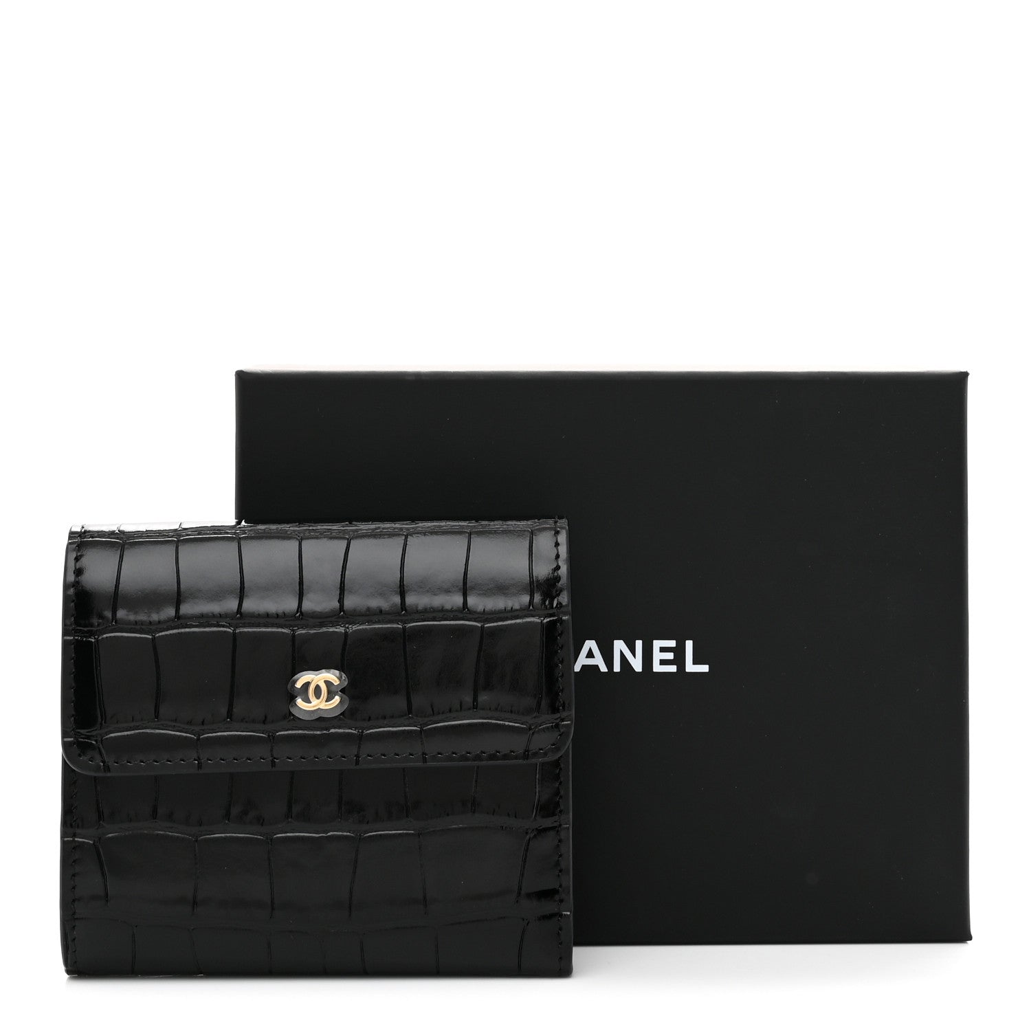 Chanel Calfskin Crocodile Embossed Crococo Flap Wallet Black 9 of 9