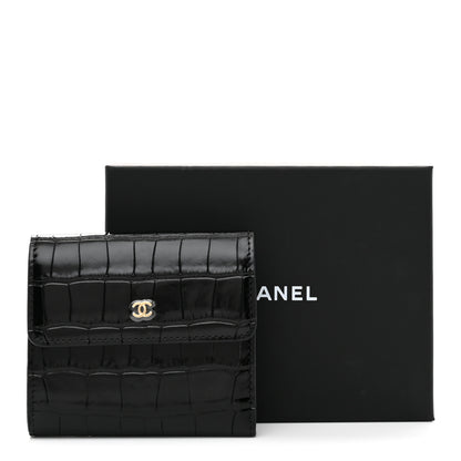 Chanel Calfskin Crocodile Embossed Crococo Flap Wallet Black 9 of 9