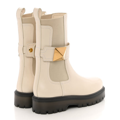 Valentino Garavani Calfskin One Stud Beatle 45mm Boots 37 Light Ivory 4 of 13