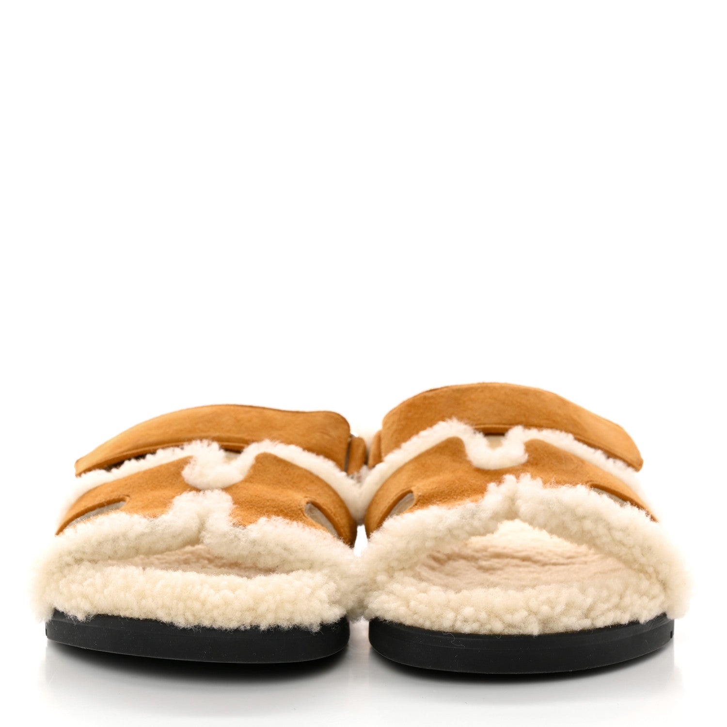 Hermes Suede Goatskin Woolskin Womens Chypre Sandals 36.5 Naturel Ecru 2 of 8