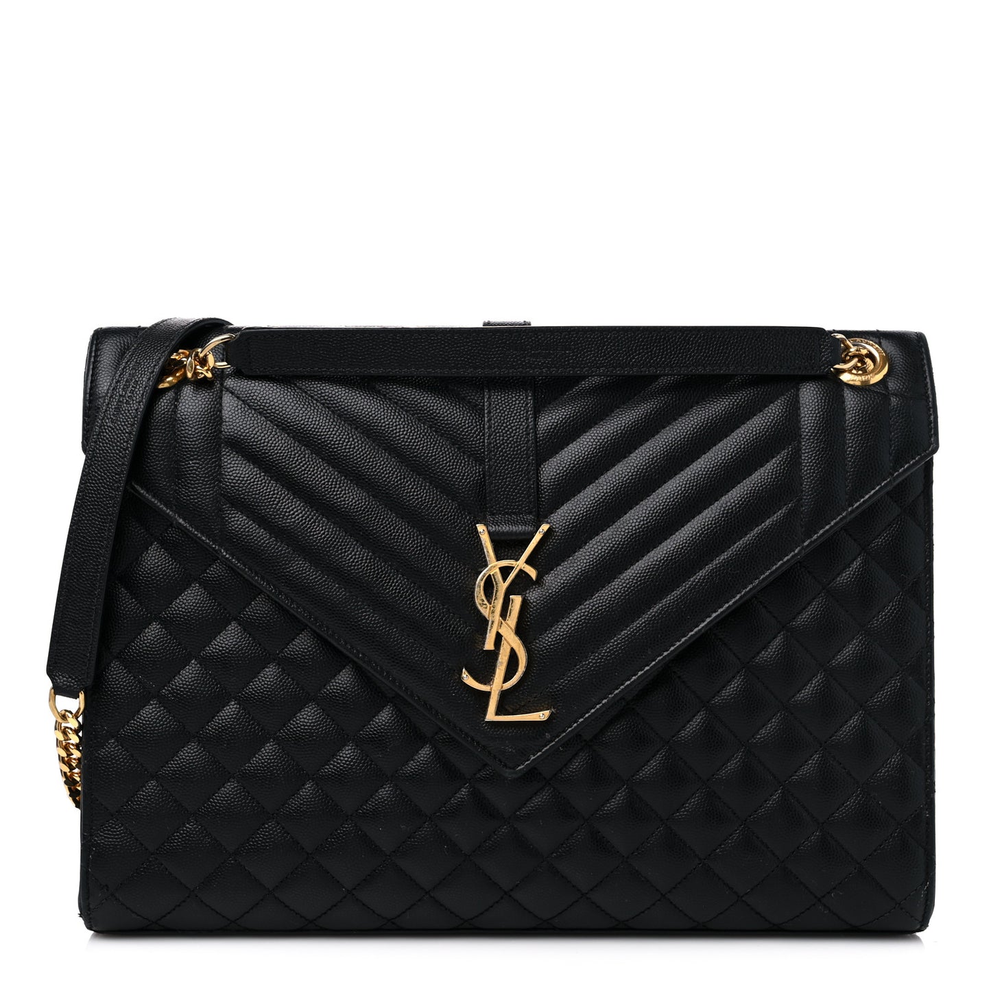 Grain De Poudre Textured Mixed Matelasse Large Triquilt Monogram Satchel Black