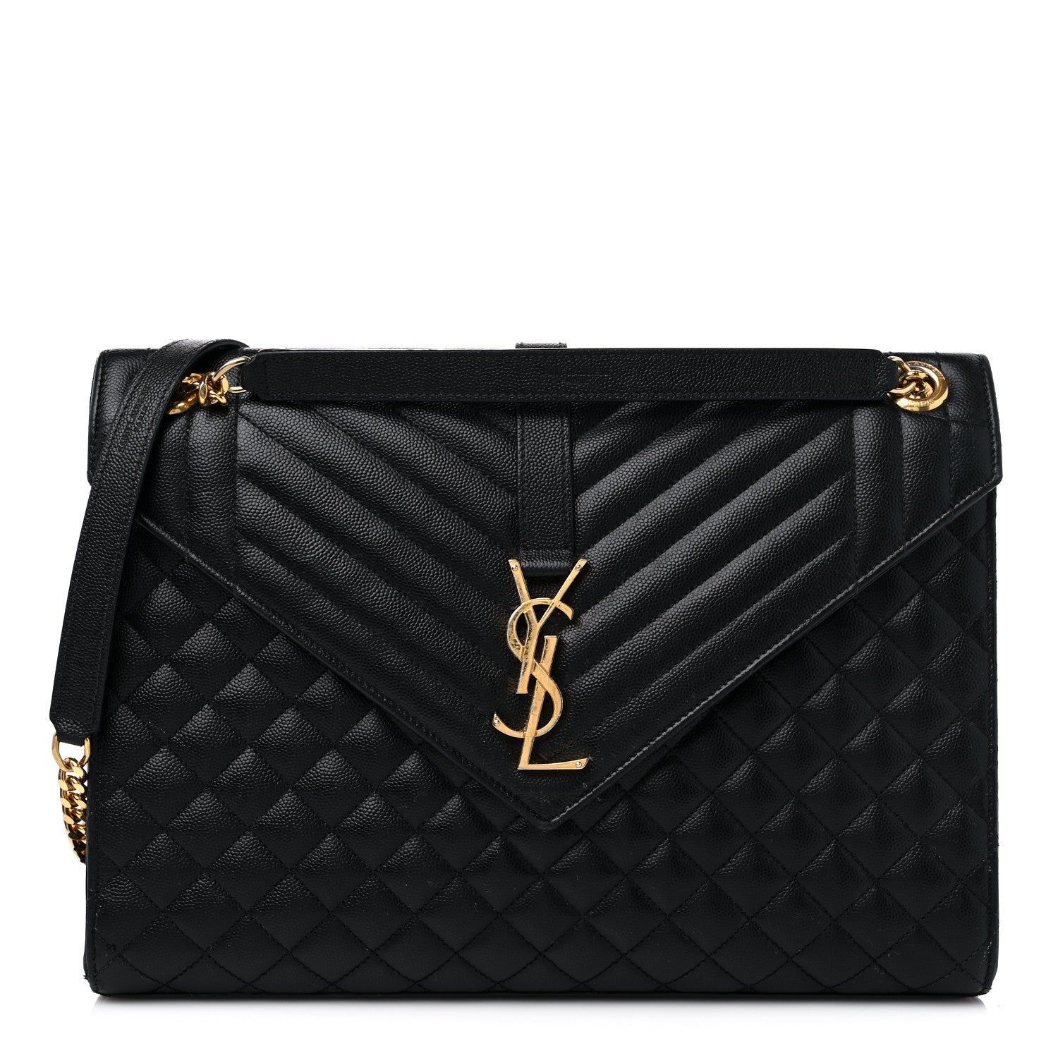 Saint Laurent Grain De Poudre Textured Mixed Matelasse Large Triquilt Monogram Satchel Black 1 of 16