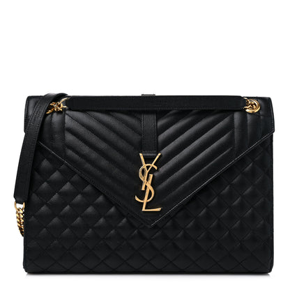 Saint Laurent Grain De Poudre Textured Mixed Matelasse Large Triquilt Monogram Satchel Black 1 of 16