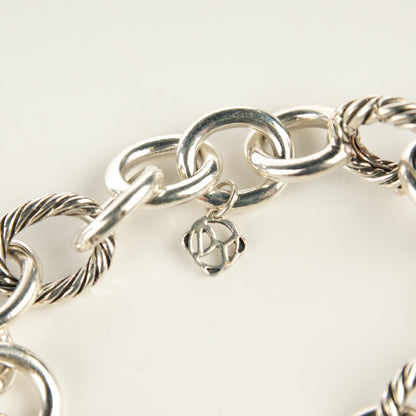 David Yurman Sterling Silver Diamond 22mm Quatrefoil Charm Oval Link Bracelet 3 of 5