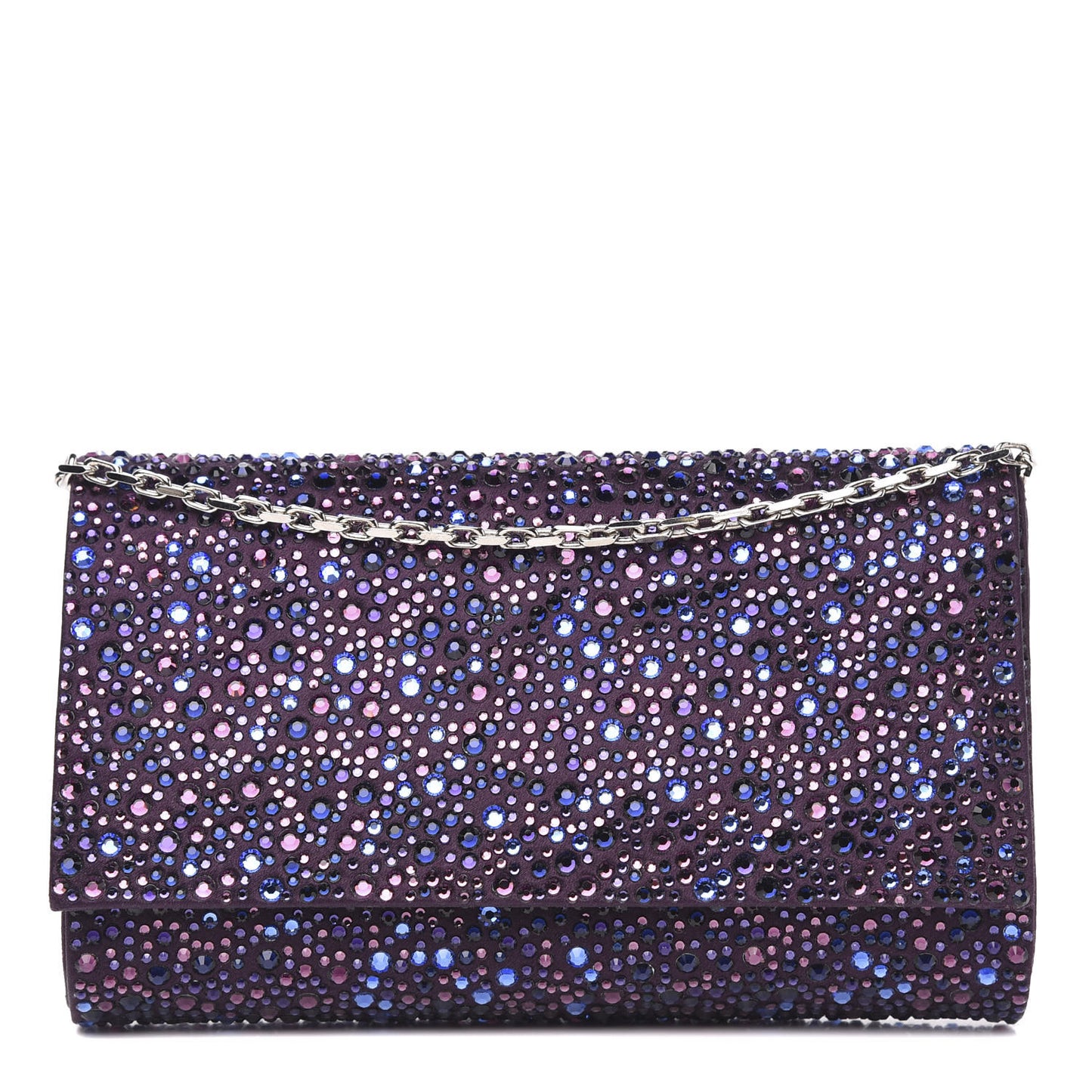 Satin Crystal Chain Clutch Purple
