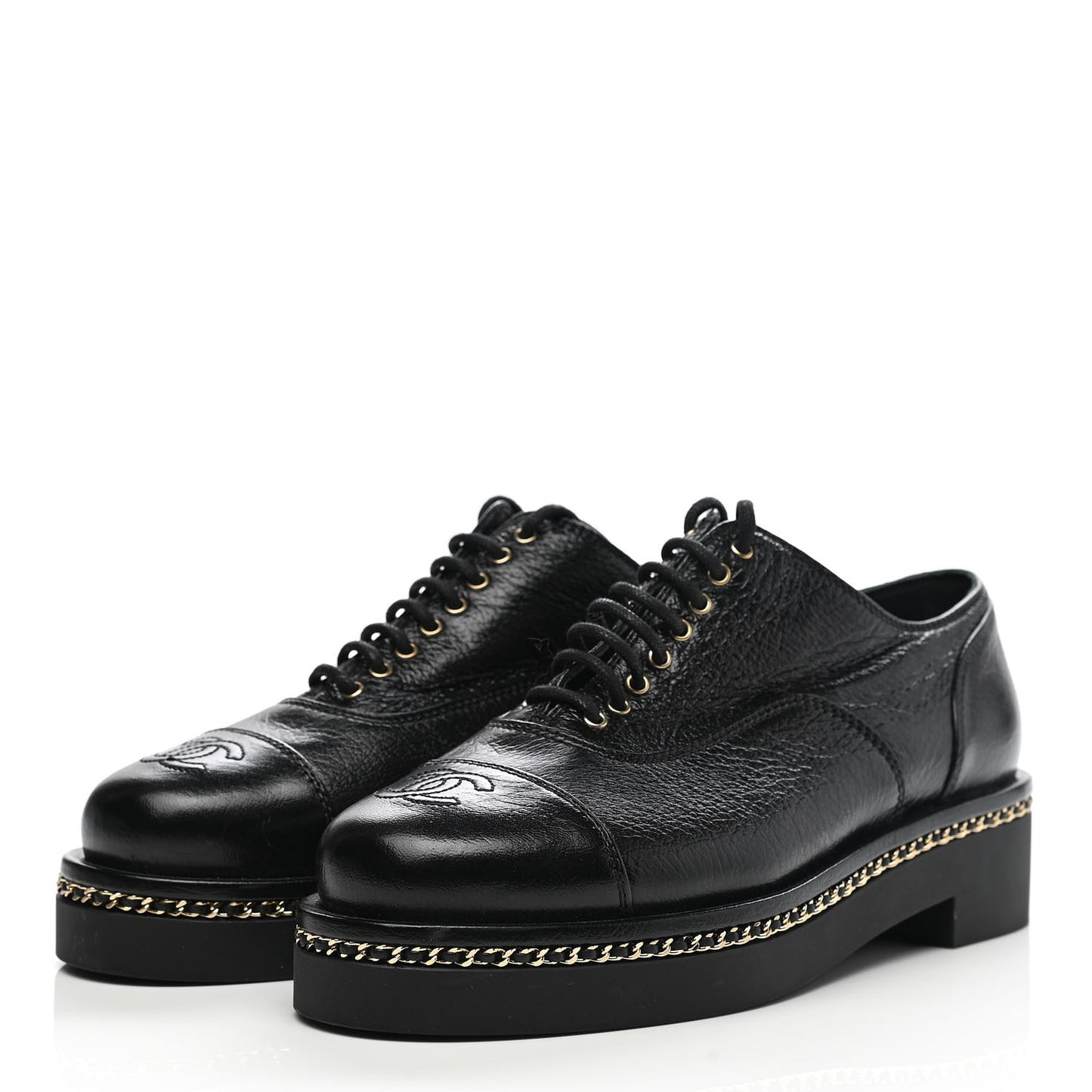 Shiny Crumpled Lambskin CC Lace Up Oxfords 35.5 Black