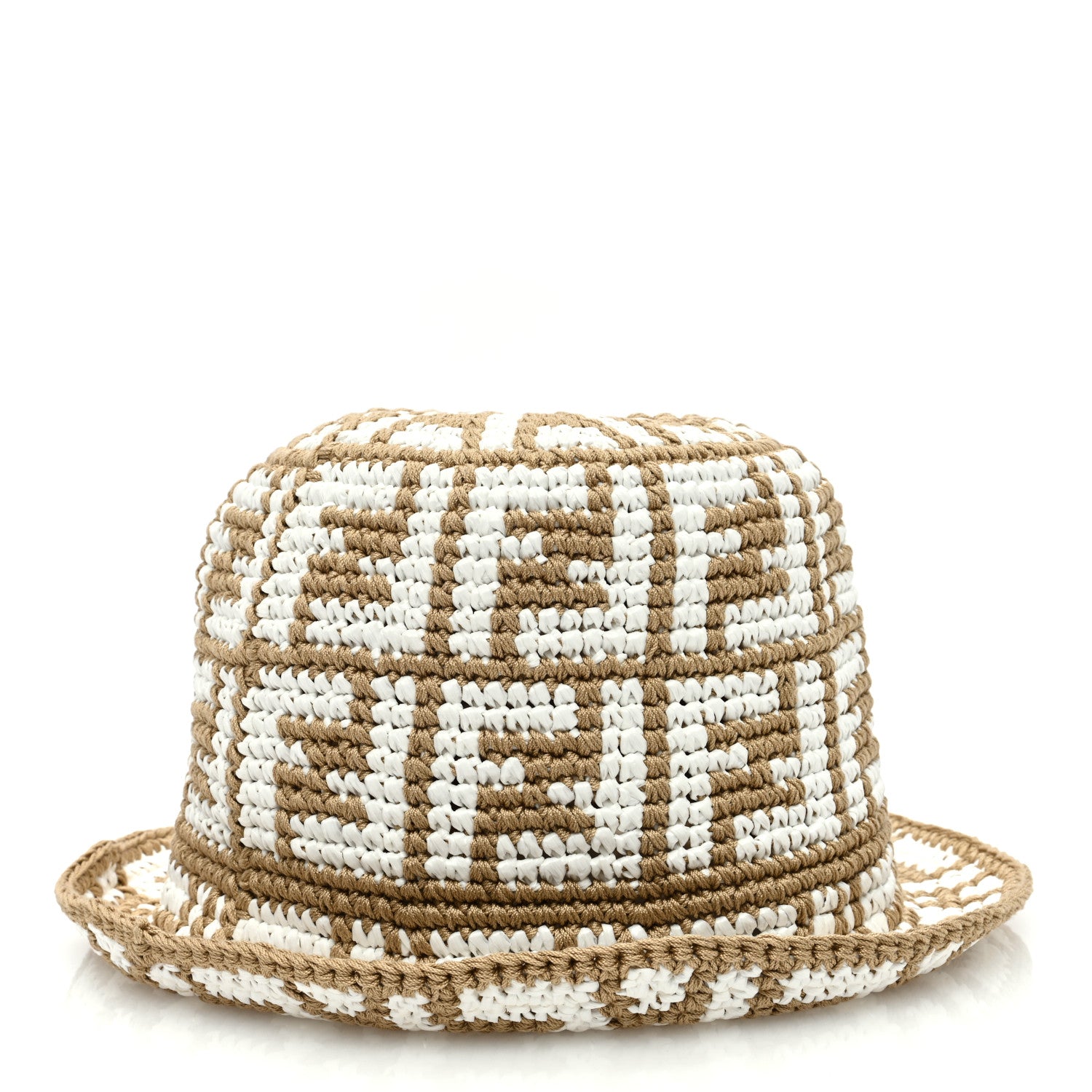 Fendi Cotton Rayon FF Woven Bucket Hat S/M Beige 6 of 8