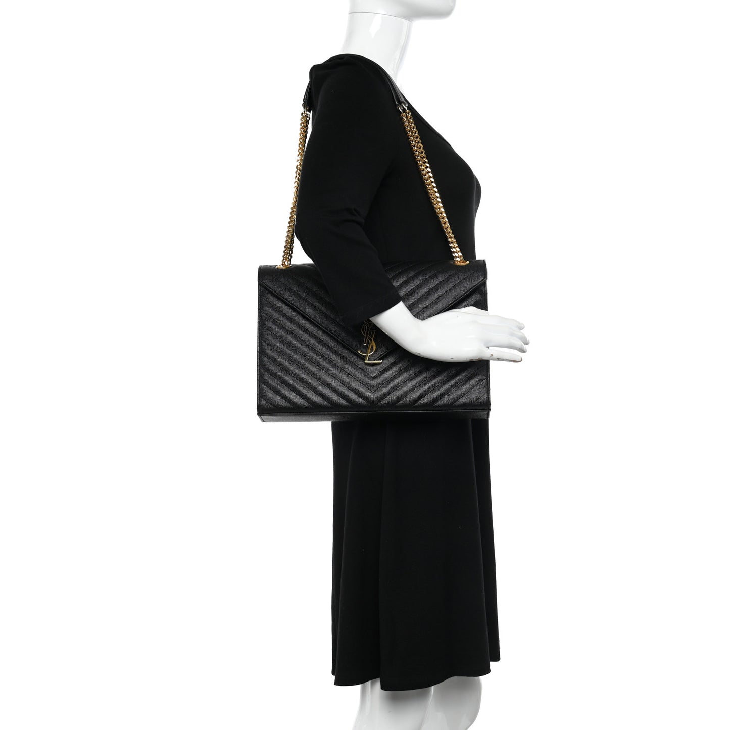 Grain De Poudre Matelasse Chevron Large Monogram Satchel Black