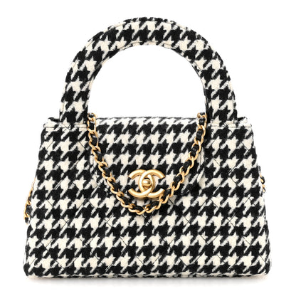 Chanel Tweed Houndstooth Quilted Nano Kelly Shopper Black White 1 of 10