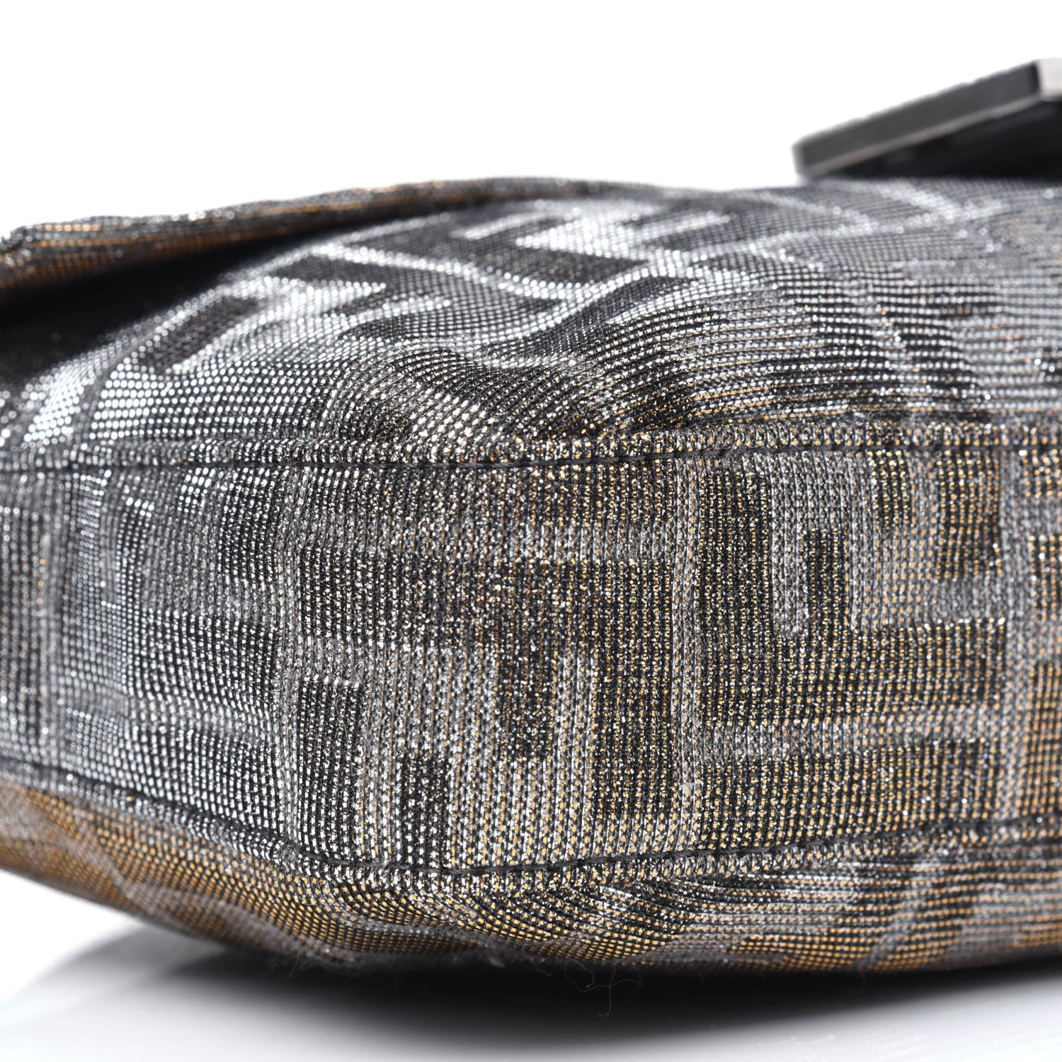 Fendi Metallic Lurex Zucca Vitello Baguette Oro Argento 8 of 11